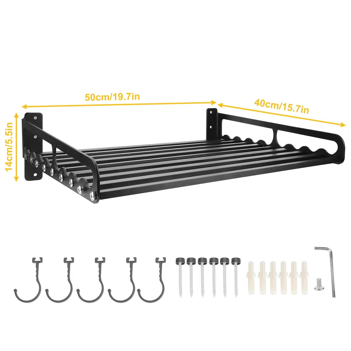 50 * 40 cm Estante de Pared para Microondas, Estanteria Cocina Microondas Pared con 5 Ganchos Soporte para Microondas Negro, Estante de Almacenamiento Organizador de Cocina para el Hogar