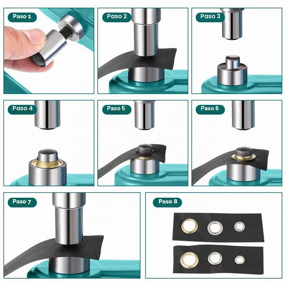 Prensa de Ojales, Perforadora de Ojales Maquina Manual Para Cuero Con 3 Moldes y 900 Ojales de 6/10/12 Mm Remachadora de Tuercas, para Tela Artesanía Cortinas Tiendas