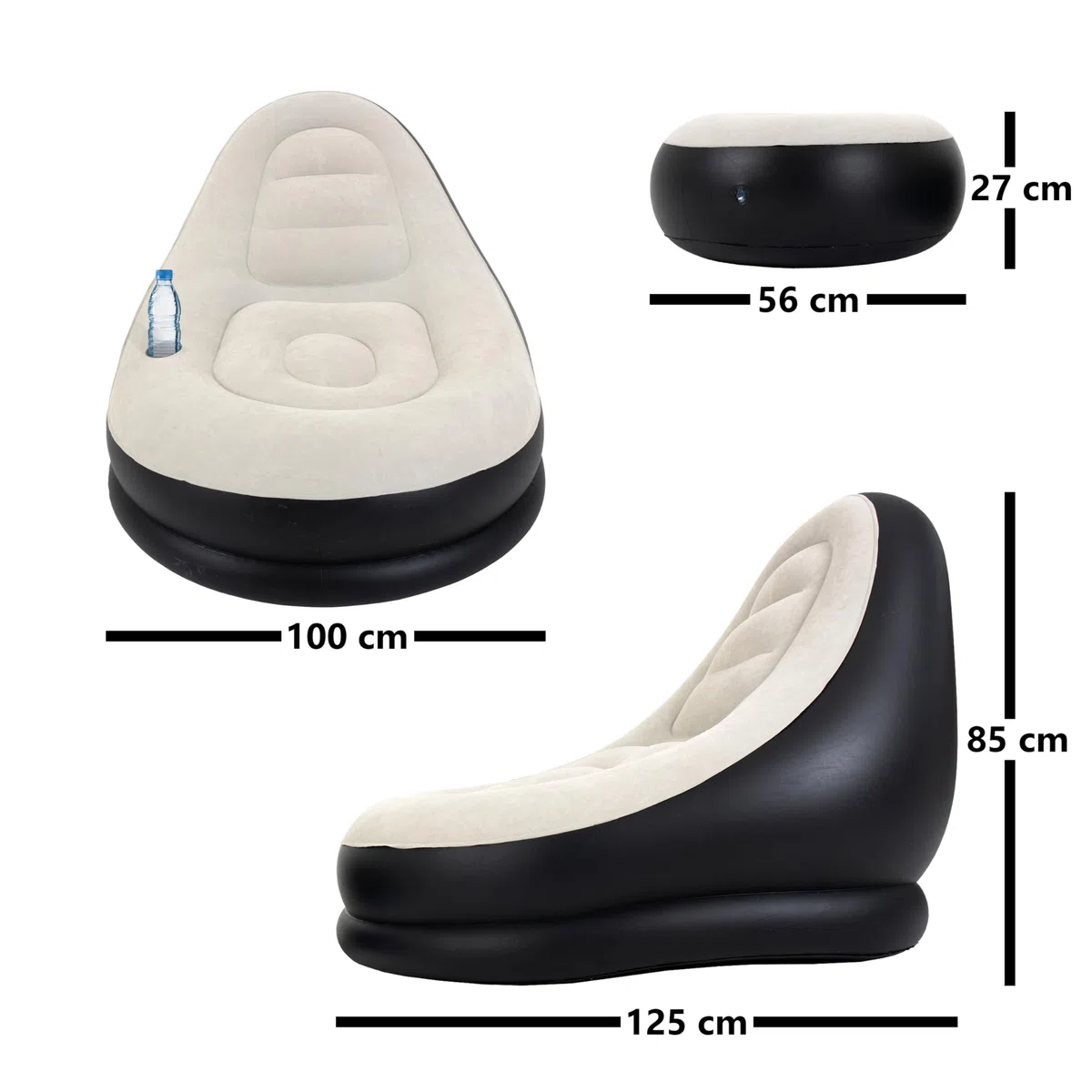 AVENLI Sillón Hinchable Flocado, PVC, Gris y Negro, Grande