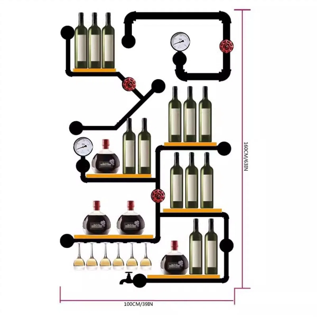 Botelleros Enfriador de Vino de Estilo Industrial Creativo, Estante de Vino montado en la Pared for el hogar, Estante de Pared de Tubo de Hierro, decoración Botellero de Vino Mesa
