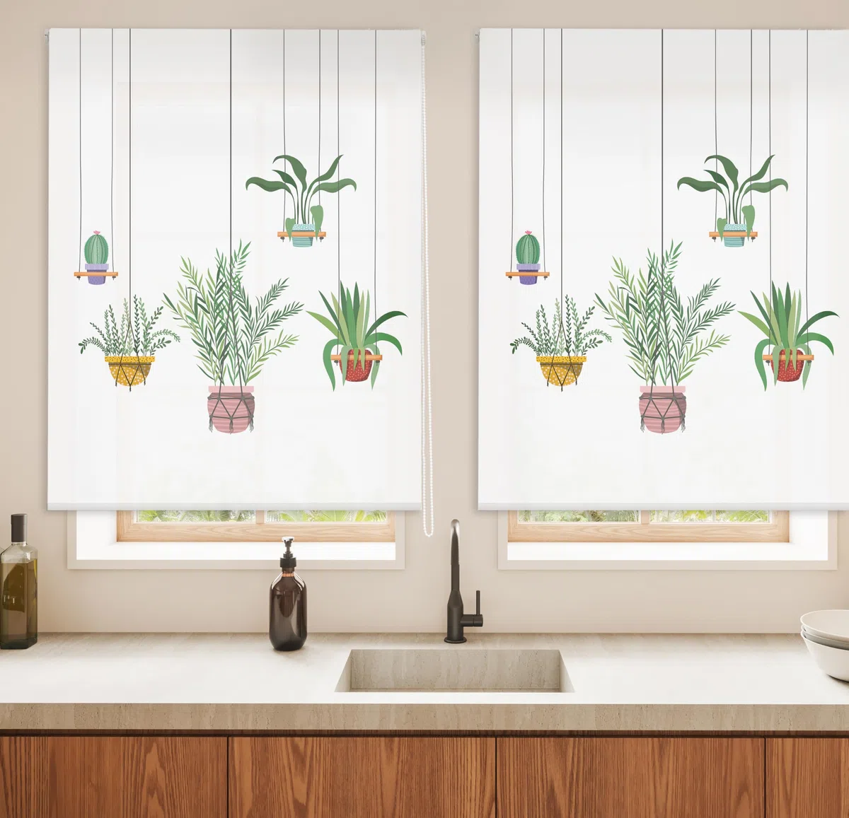 Blindecor Digital | Estor Enrollable Translúcido Estampado |Familia Cocina| Modelo C-Colgantes | 130 x 180 cm (Ancho por Alto) Tamaño de la Tela 126 x 175 cm | Estores para Ventanas