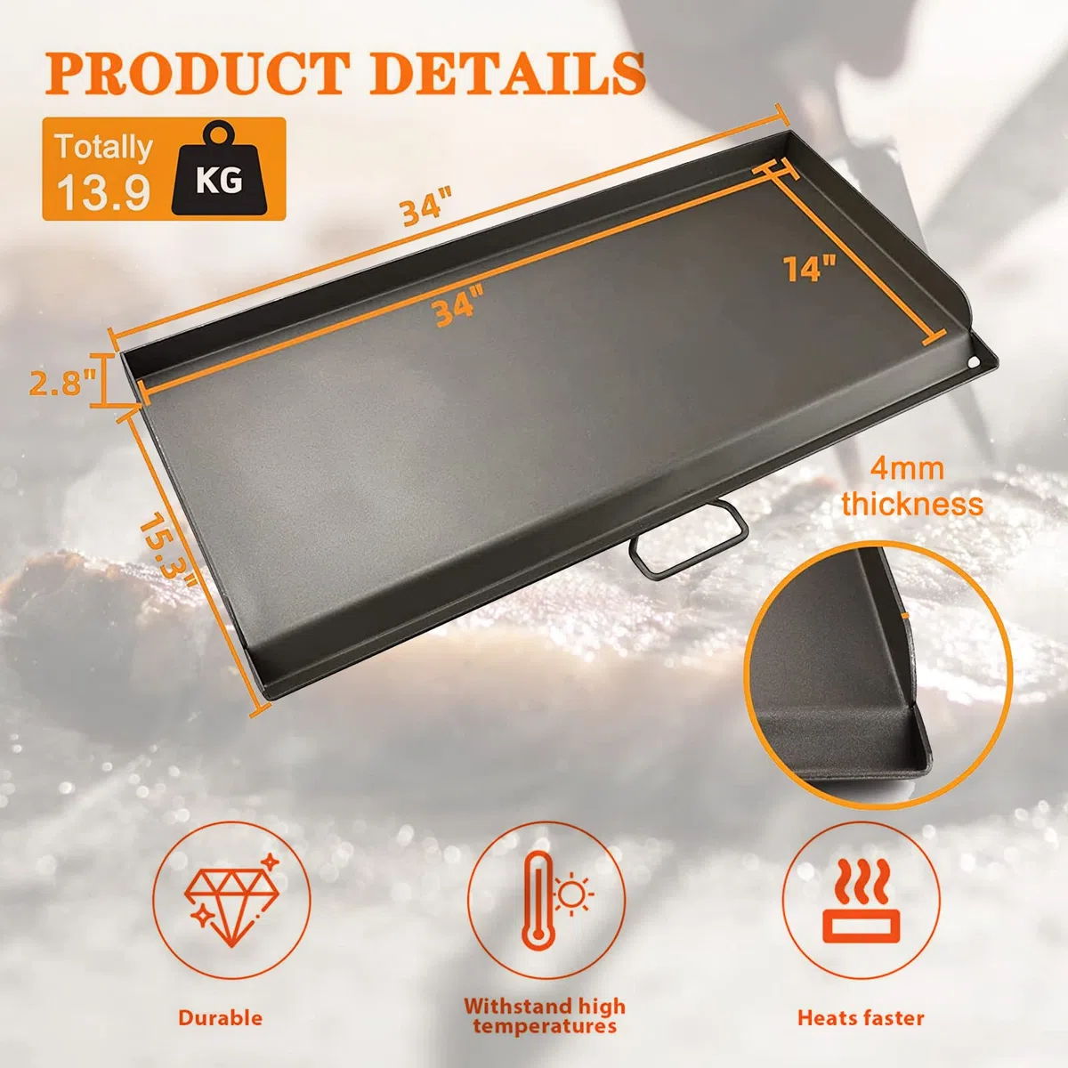 Plancha para estufa Camp Chef de 2 quemadores, plancha superior plana para accesorios Camp Chef, sistemas de cocina al aire libre de 14 x 32 pulgadas