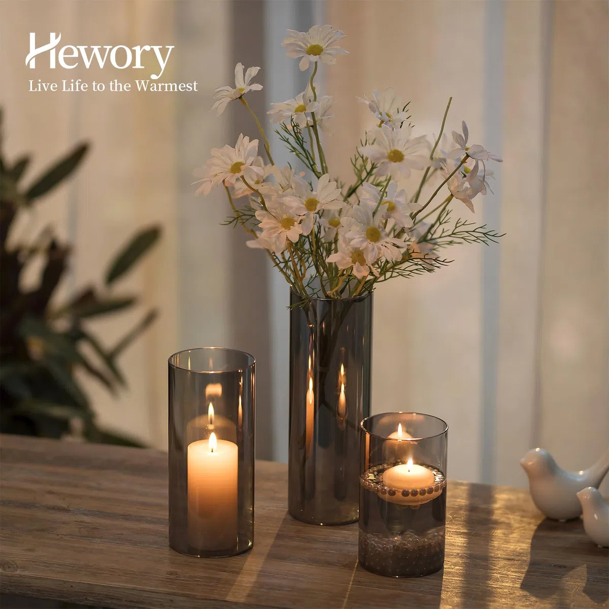 Hewory Portavelas Huracán de Vidrio para Decoración: 6pcs Cilindros de Vidrio Transparentes para Flores - Portavelas de Pilar 14/19/24cm