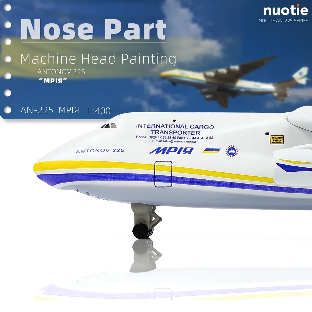 NUOTIE Avión de transporte militar Antonov-225 Mriya escala 1/400 en miniatura, pintura ucraniana, modelo de avión con soporte de metal para entusiastas de la aviación, colección o regalo para adultos