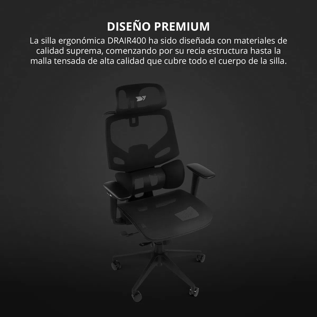 DRIFT GAMING DRAIR400 – Silla Gaming Profesional en Malla, reposabrazos 4D Acolchados, pistón Clase 4, giratoria e inclinable, Cojines Lumbar y Cervical Integrados, Negro