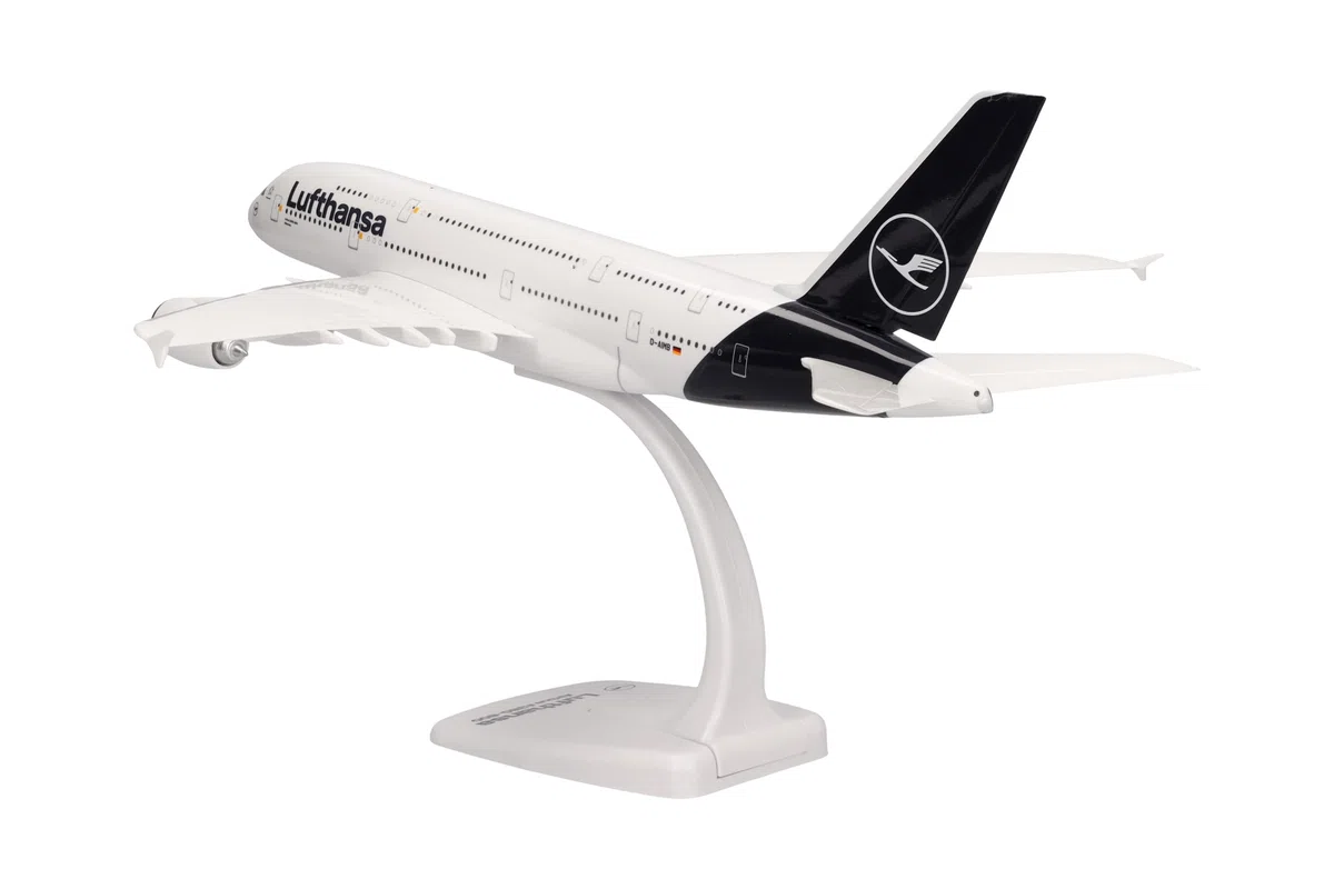 Herpa 612319-Airbus A380, biplano de Lufthansa, Alas, aeromodelismo con Soporte, construcción de maquetas, Modelos en Miniatura, Objeto de colección, plástico, Ajuste a presión-Escala 1:250 (612319)
