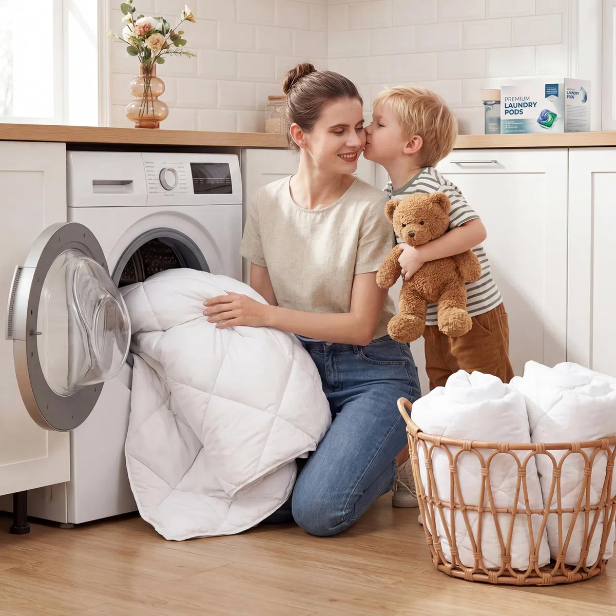 WAVVE Edredón Relleno Nórdico 220x240 cm para Cama 135 150, Juego de 2 Piezas Verano 150gr/m² + 4 Estaciones 300gr/m² = Invierno 450gr/m² Fibra, Blanco