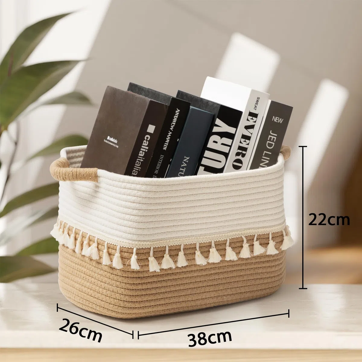 TeoKJ Juego de 3 contenedores de almacenamiento tejidos, cesta de cuerda de algodón para almacenamiento, cesta de almacenamiento de ropa para organizar y almacenar, White&Jute