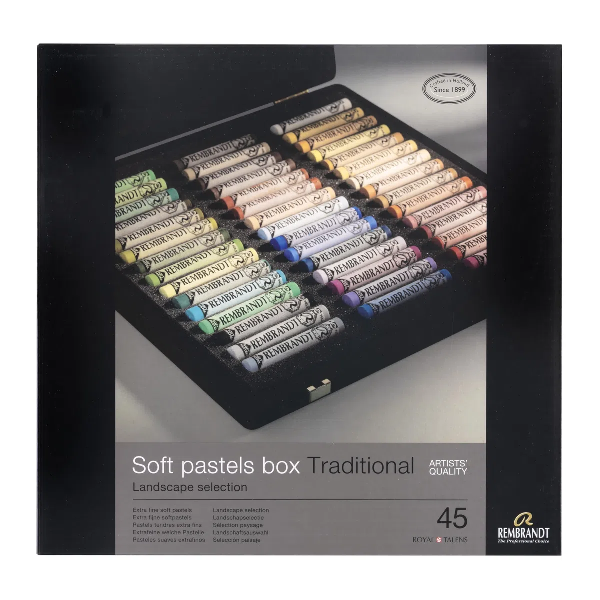 Rembrandt Estuche de pasteles suaves Professional en caja de madera de lujo | Selección Paisaje Tradicional | 45 pasteles enteros