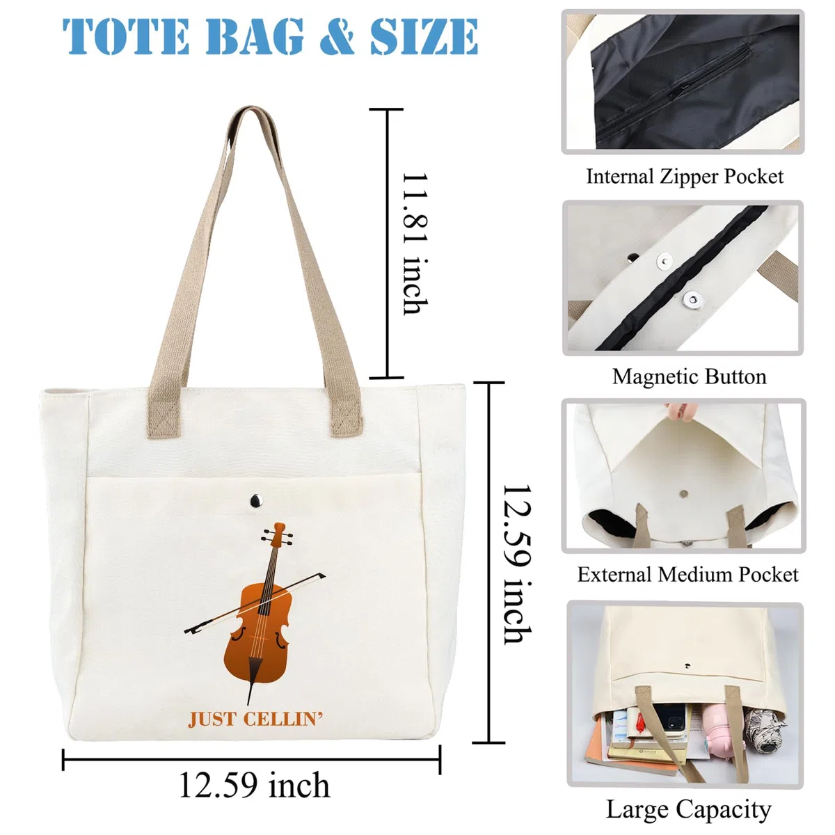 BDPWSS Just Cellin' Funny - Bolso de mano reutilizable para violonchelo orquesta músico de violonchelo