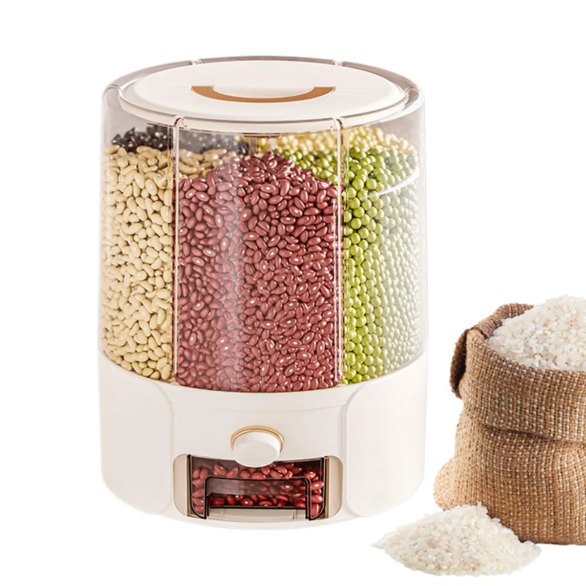 Genérico Dispensador De Arroz | Contenedor Para Almacenamiento De Cereales,Tarro Antimosquitos con Separadores Giratorio Antihumedad para Despensa Restaurante Cocina Granos Cereales Harinas