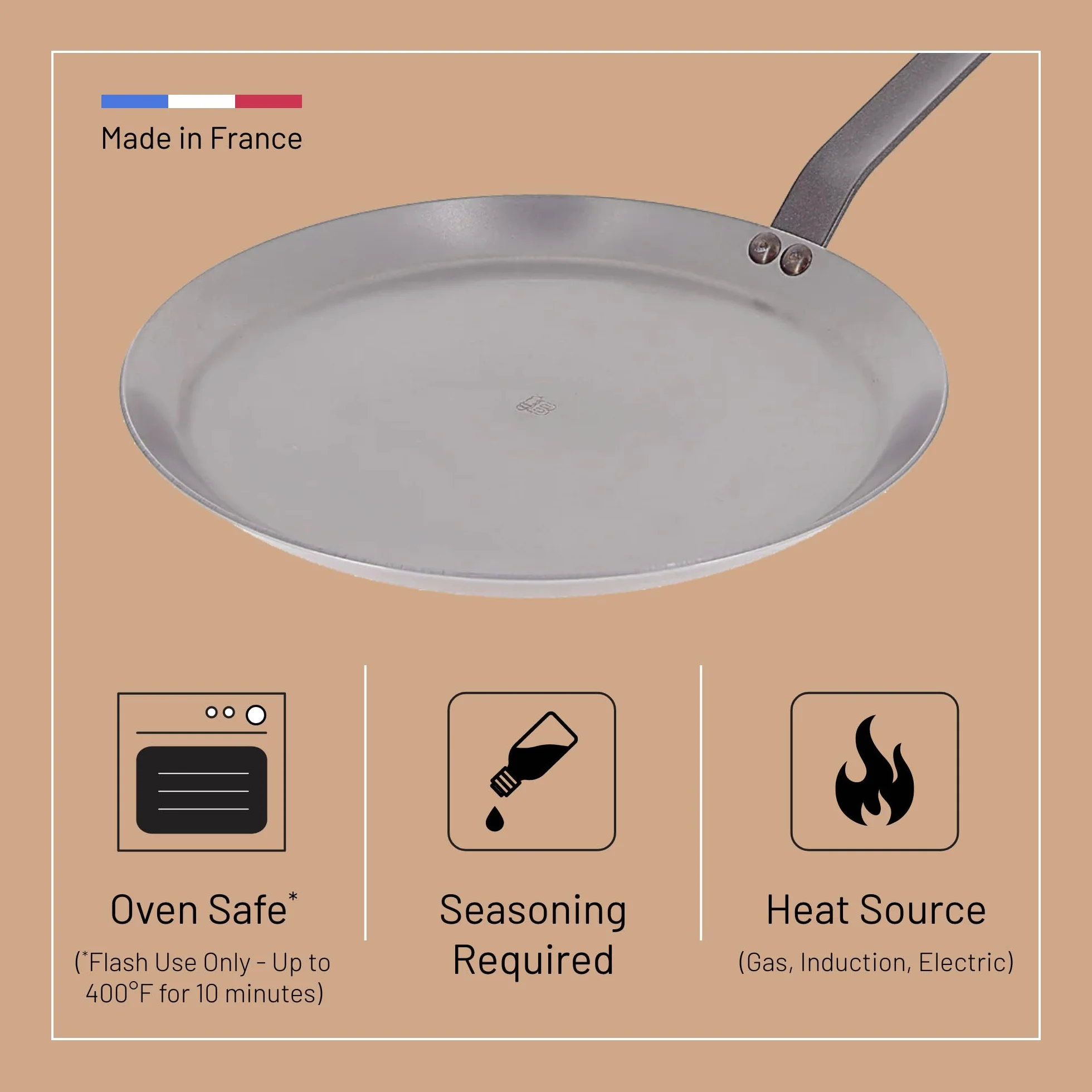 DE BUYER Poele a crepe Mineral B Element - 30 cm - Acier - Tous feux dont induction