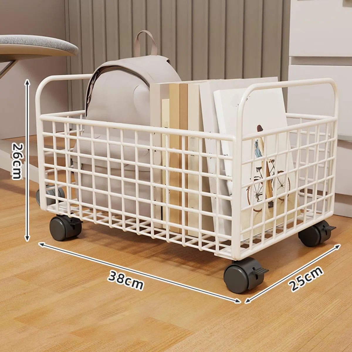 Oshhni Carrito utilitario con Ruedas, contenedor de Almacenamiento de Malla metálica, Organizador de Archivos Debajo del Escritorio con Ruedas para, Blanco, 25 Cm X 38 Cm X 26