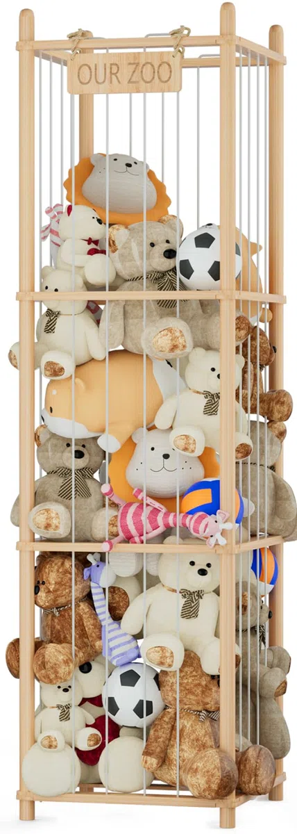 Estante de almacenamiento para juguetes de peluche, estante grande de madera con compartimentos, organizador para habitación de los niños, sala de estar y dormitorio
