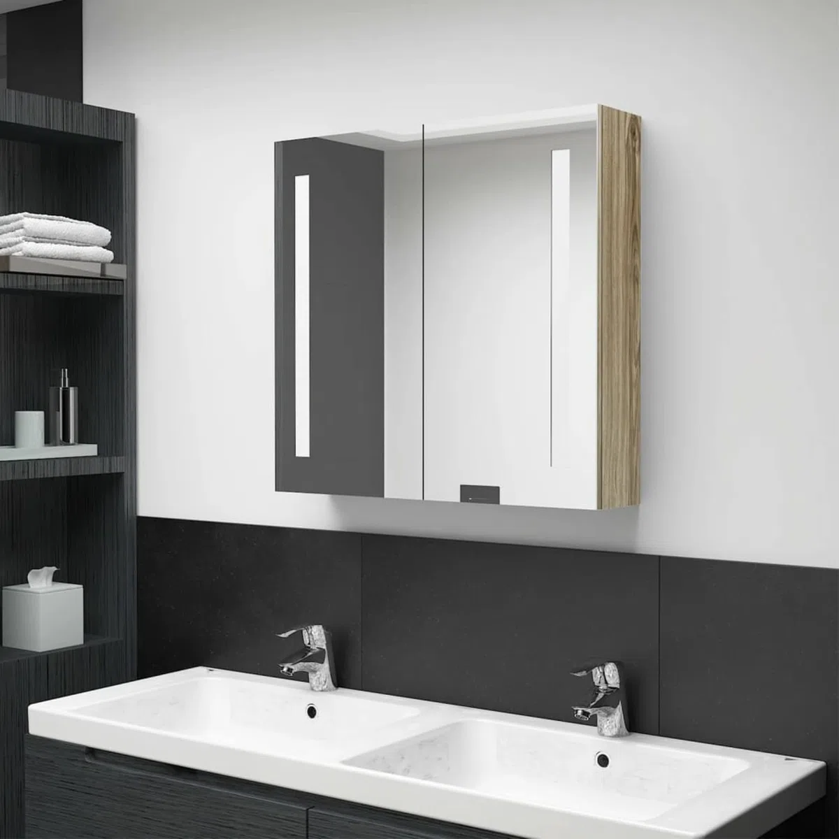 Armario de baño con Espejo y LED Color Roble 62x14x60 cm Almacenaje BañO