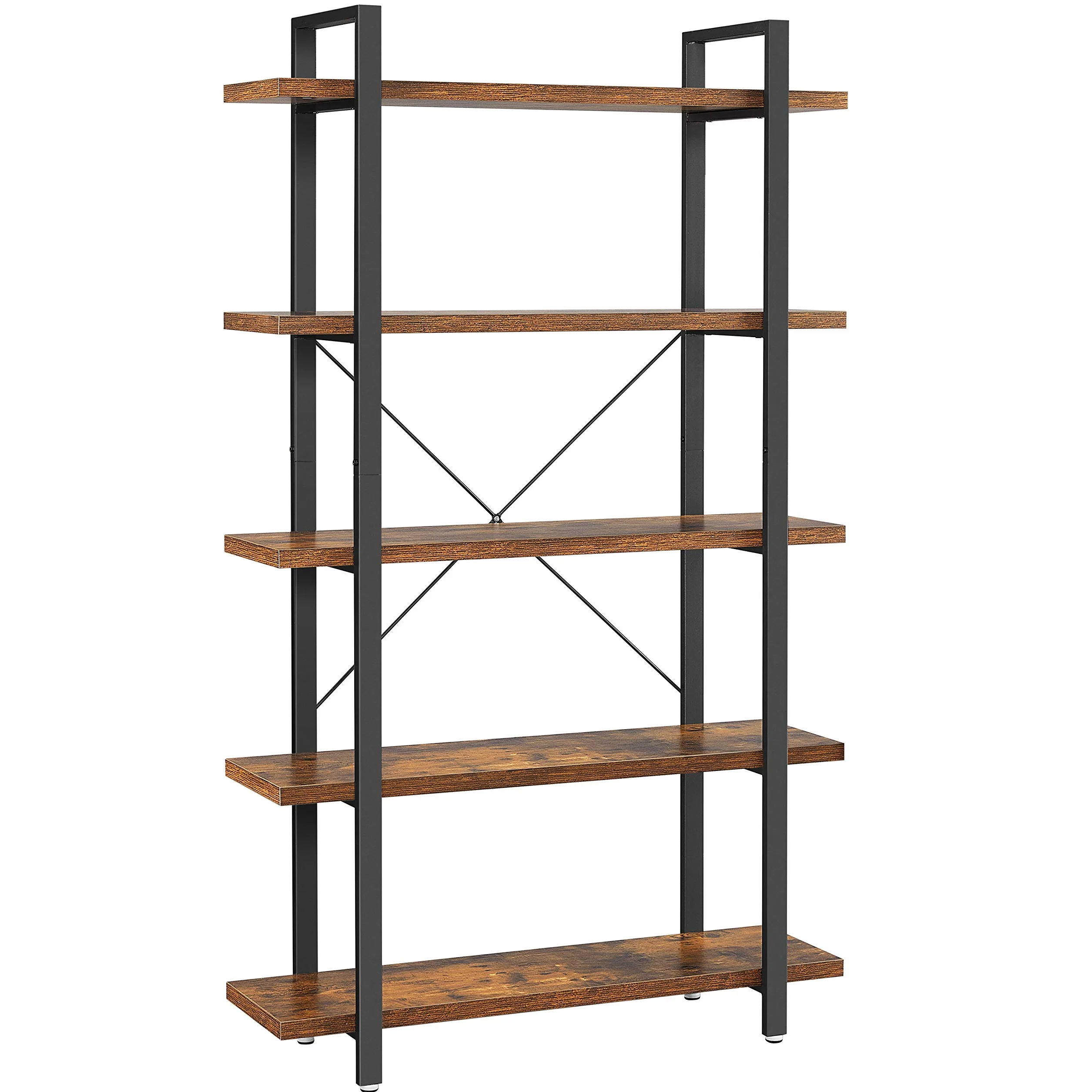 VASAGLE Estantería Industrial, Librería Estable de 5 Capas, Almacenamiento, Estantería Divisoria de Pie, Fácil Montaje, Sala, Dormitorio, Oficina, Marrón Rústico LLS55BX