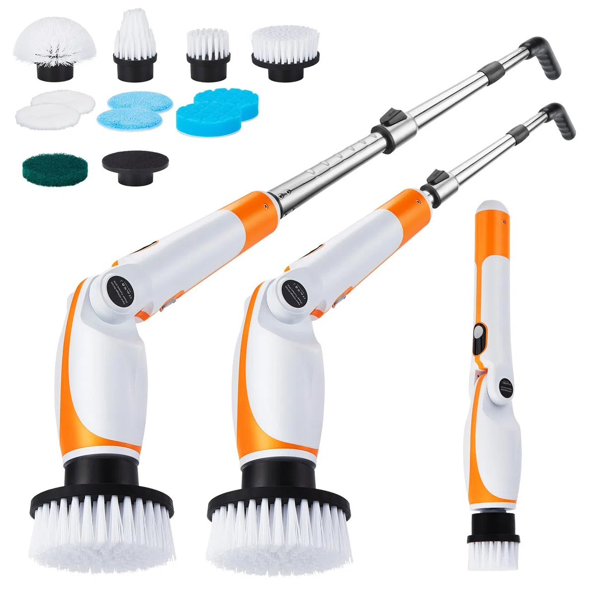 Cepillo Eléctrico Limpieza hogar Kit - Mango Extensible, 4 Ángulos, 11 Cabezales. para Ducha, Bañera, Azulejos. Batería Duradera