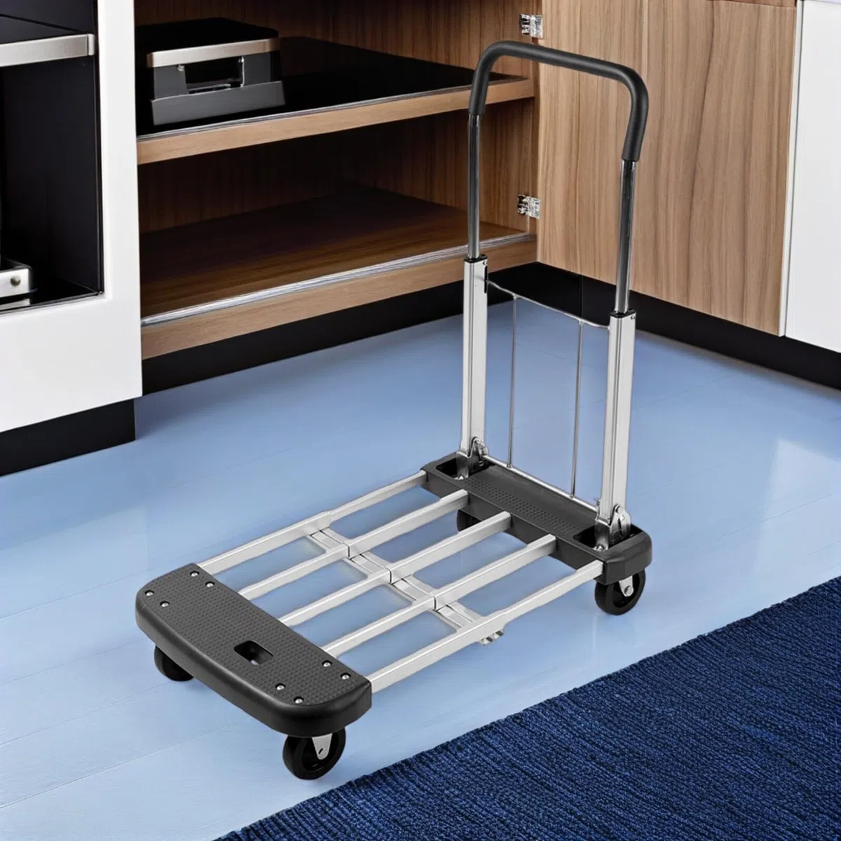 Carrito de mano plegable: carro utilitario plegable duradero con ruedas silenciosas para transporte de materiales resistentes y fácil movilidad