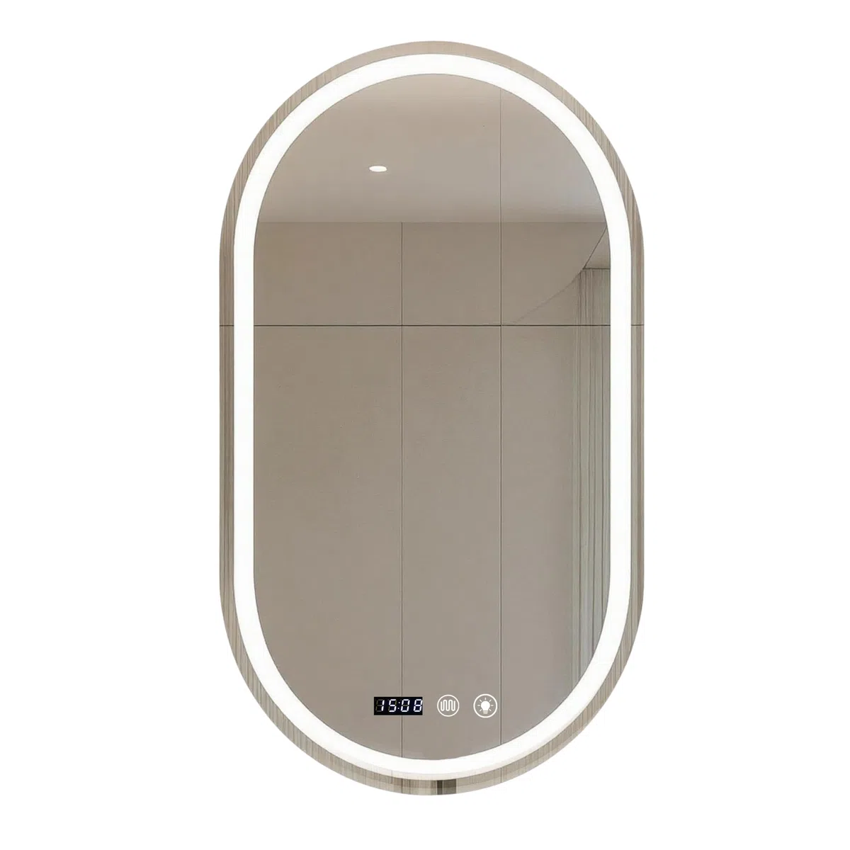 MAGIC SELECT Espejo de Baño con Luz Ovalado de Pared 50x90cm | Con Enchufe, 3 Tonos de Color, Ajuste de Brillo y Antivaho, Indicador de Hora y Temperatura, Vertical