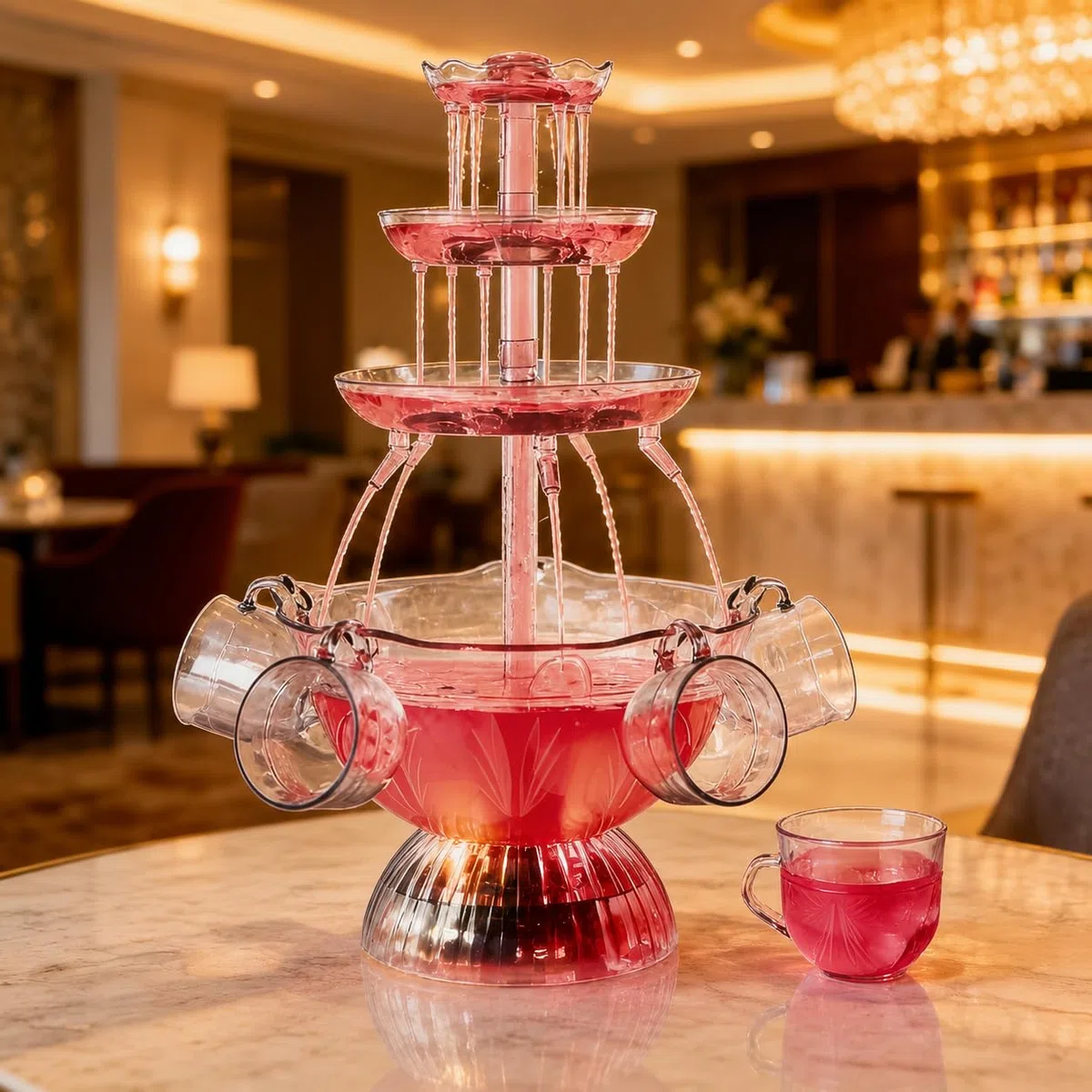 Dispensador de bebidas con 5 tazas reutilizables para fiestas, eventos, bares, cafeterías y reuniones, ideal para servir bebidas elegantes fácilmente