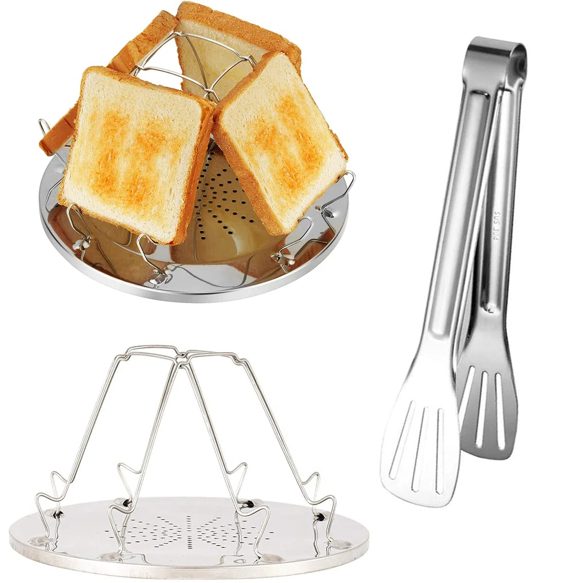 4 rebanadas Plegables Tostadora PequeñA - Acero Inoxidable - Plegable - Viene con Pinzas para Parrilla de Acero Inoxidable de 7 Pulgadas - Adecuado para Acampar en Familia al Aire Libre