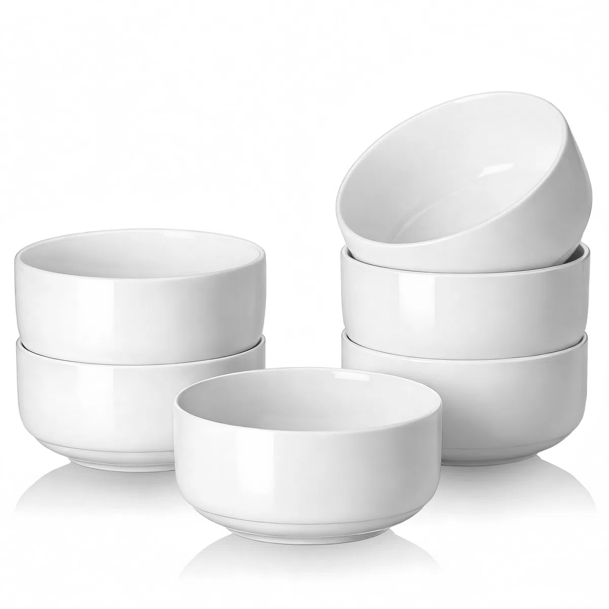 DOWAN Set de 6 Cuencos de Cereales, 650ml Tazones Desayuno, Boles para Aperitivos, Sopa, Paella, Arrozos, Postre, Helados, Picoteo, Vajilla de Porcelana, Apto para Microondas & Lavavajillas, Ø 13.3cm