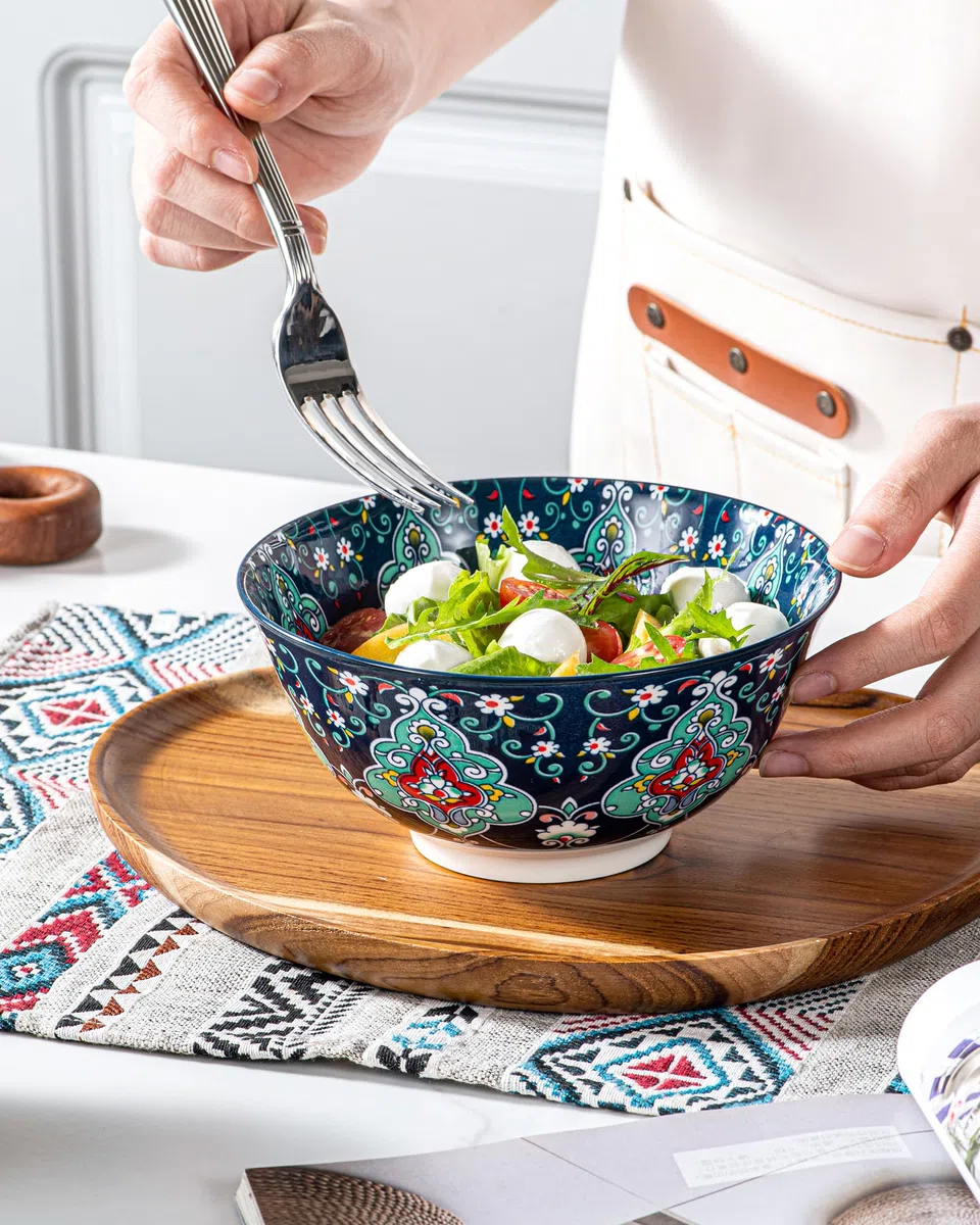 HENXFEN LEAD Cuencos para muesli de porcelana, cuencos grandes para sopa, muesli, ensalada y pasta, etc. Coloridos, paquete de 6 - Estilo bohemio