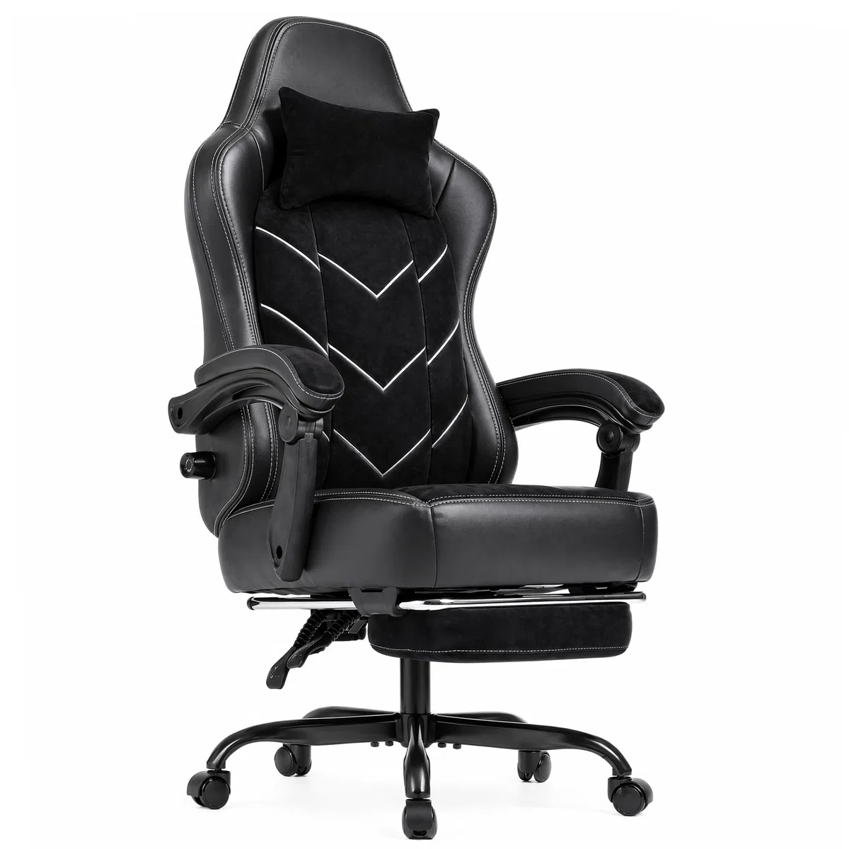 TRIUMPHKEY Silla Gamer Ergonómica, Silla de Oficina con Reposapiés, Inclinable, Soporte Lumbar, Cojín de Muelles, Reposabrazos Sincronizados, Capacidad de Carga 200kg, Negro Obsidiana