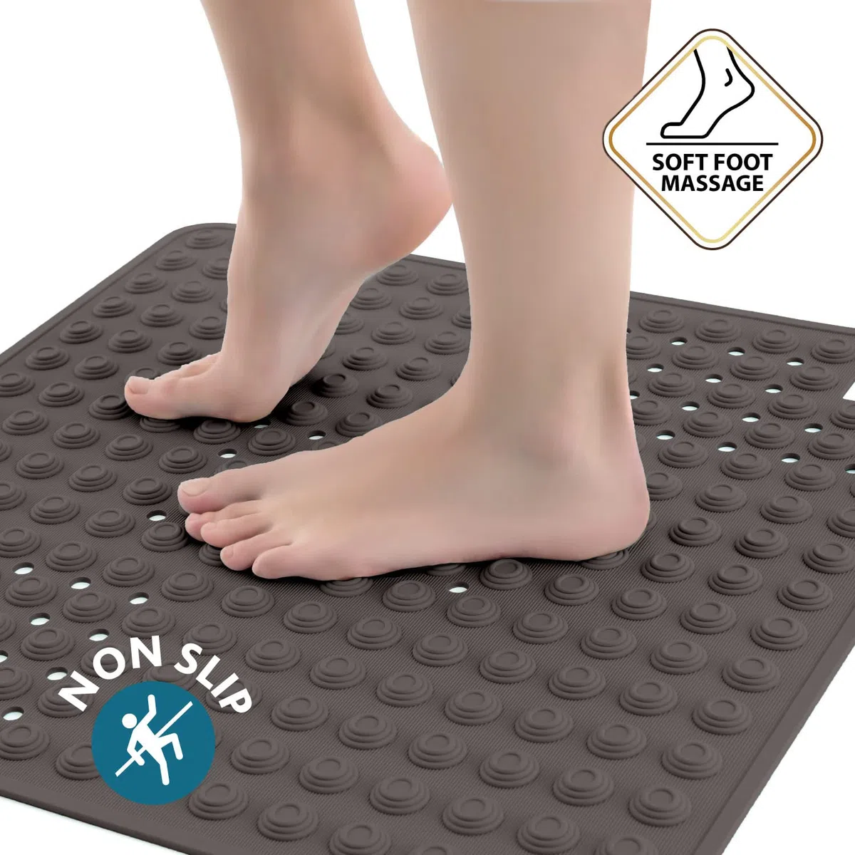 Tatkraft Detail Alfombrilla de Ducha Antideslizante, 60x60cm, Alfombra de Baño o Bañera, Caucho sin BPA, Lavable a Máquina, Resistente al Moho, para Ninos y Ancianos, Negra