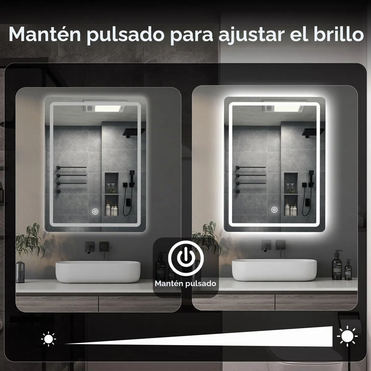 Espejo de Pared para baño, Espejo de baño con iluminación, Espejo con luz LED, Interruptor táctil y 3 Colores Regulables (60 L x 45 B)