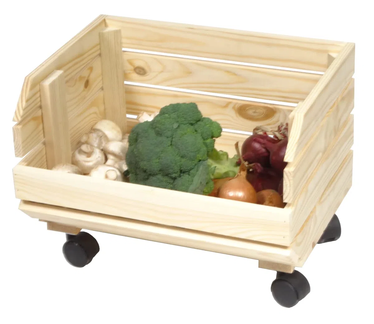 Juego de cajas apilables para verduras con ruedas, 3 cajas de madera, estantería, horda de frutas, caja de patatas, madera natural, con instrucciones