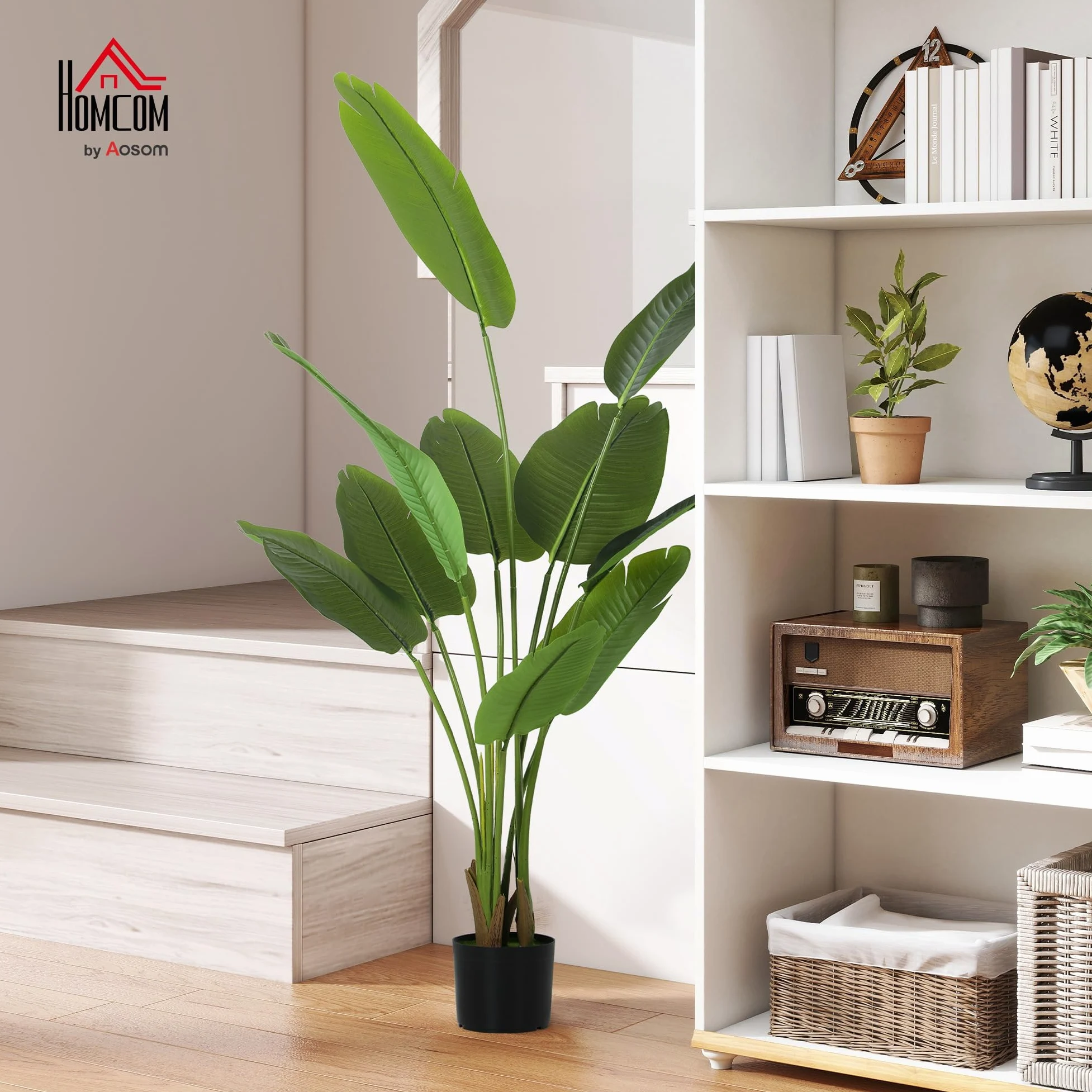 HOMCOM Planta Artificial Decorativa 160 cm Planta Artificial Ave del Paraíso con Maceta y Hojas Árbol Plástico de Interior y Exterior Decoración para Hogar Oficina Casa Balcón Dormitorio Verde
