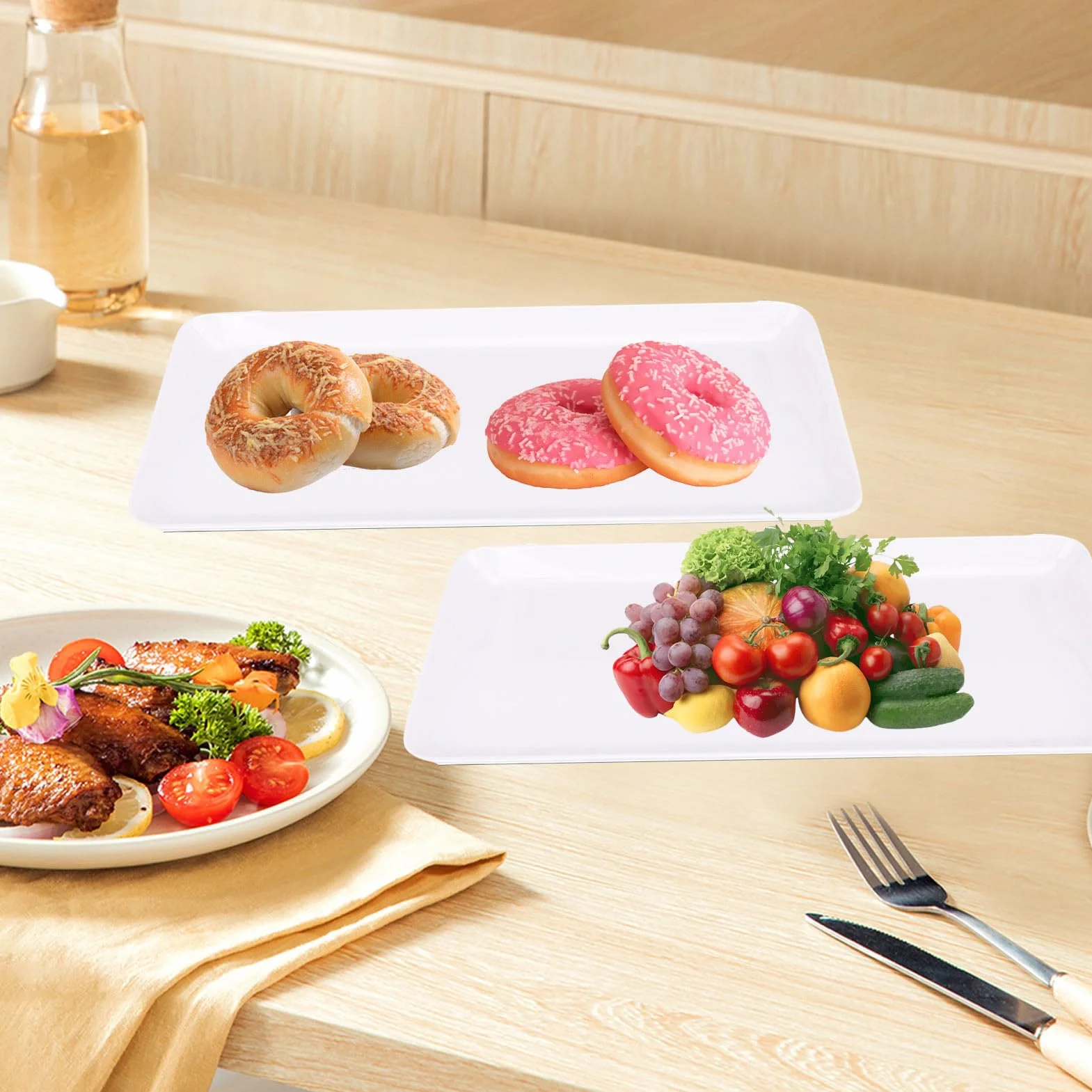 TOPINCN Soporte de Bandeja Grande con Niveles, Bandeja para Servir de 3 Niveles, Juego de Horneado de Porcelana con Soporte para Servir, Servidor de Buffet, Exhibición de Alimentos para (Black)