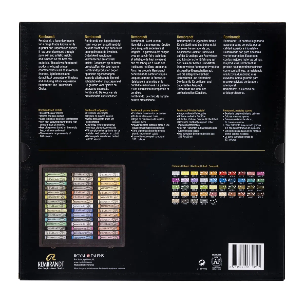 Rembrandt Estuche de pasteles suaves Professional en caja de madera de lujo | Selección Paisaje Tradicional | 45 pasteles enteros