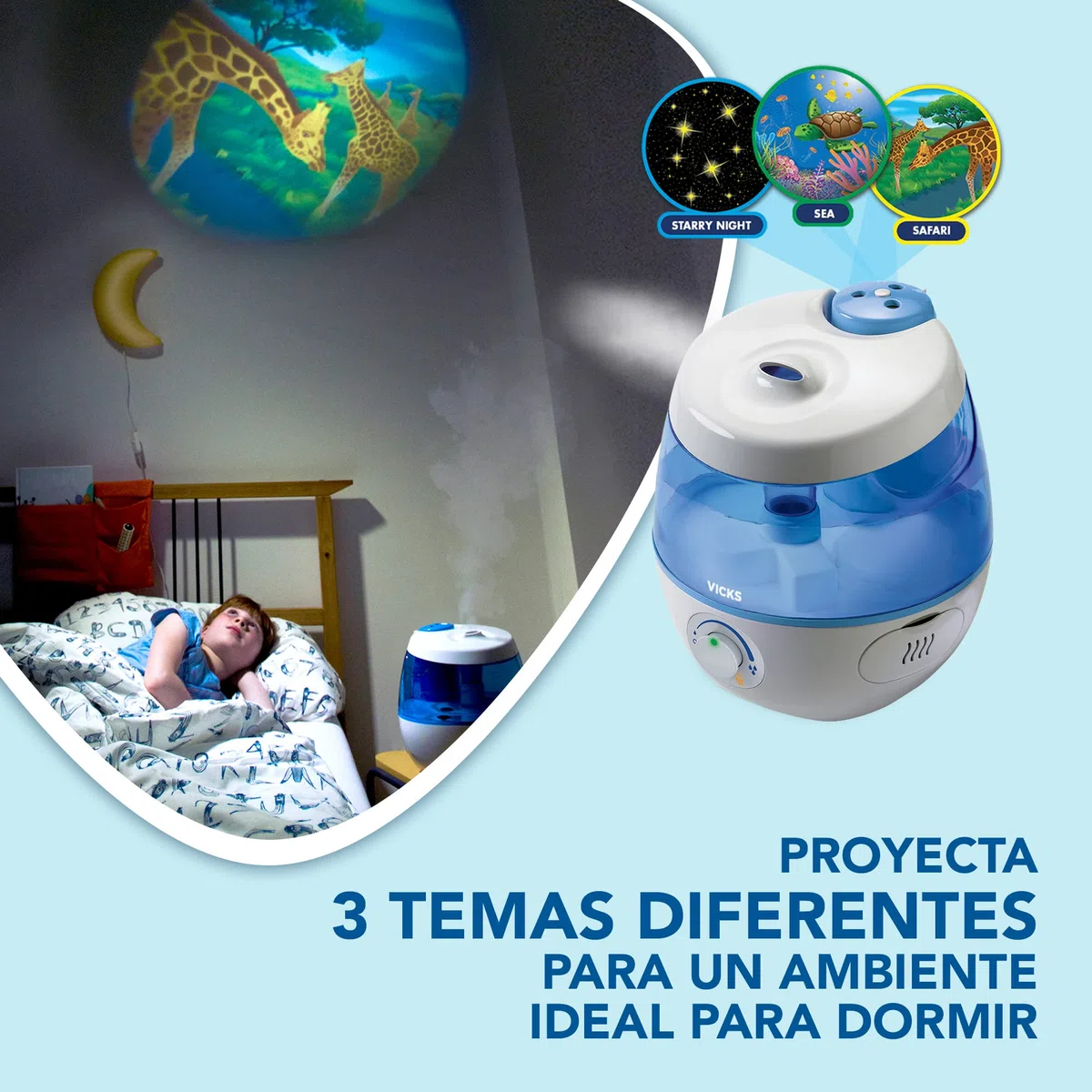Vicks Sweet Dreams Cool Mist Humidificador, proyector para bebés, Para dormitorios de niños y guarderías,Habitaciones de hasta 35 m², 1 VapoPad incluído, Tecnología ultrasónica silenciosa,VUL575