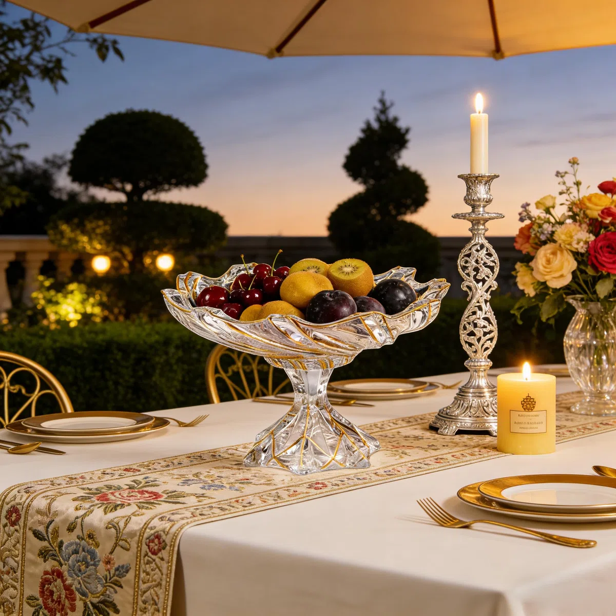 Cuenco decorativo grande pintado a mano con forma de torbellino dorado de 32 cm de diámetro, cuenco de vidrio con patas para encimera de cocina y centro de mesa de comedor.