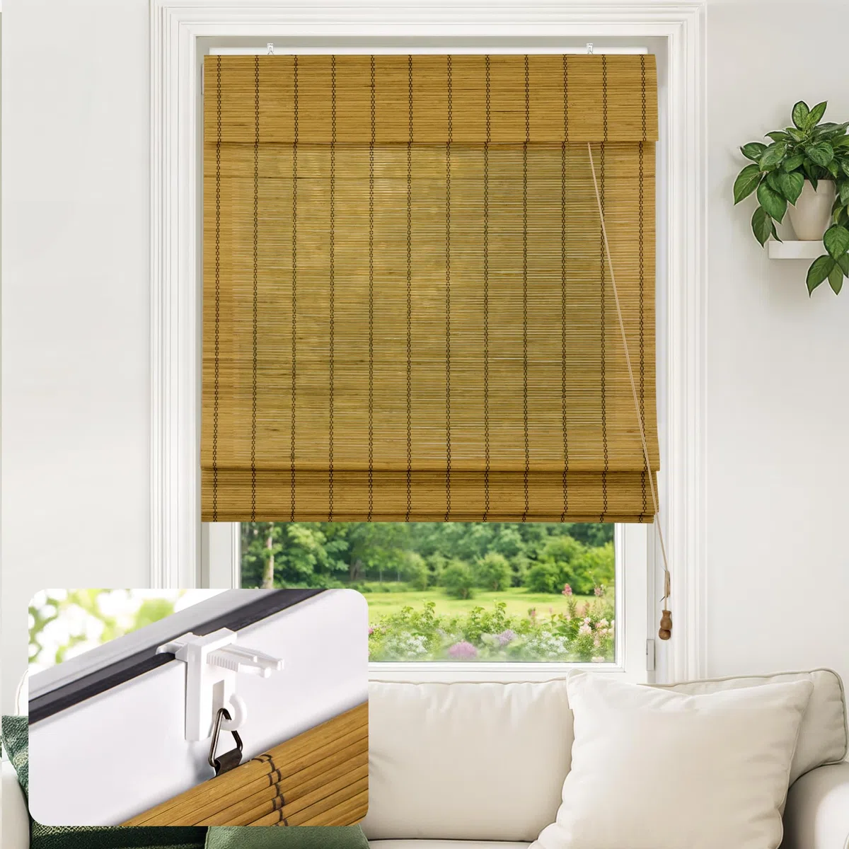 Victoria M. Klemmfix Persiana Enrollable de Bambú Fijación sin Taladrar, Protección Solar para Puertas y Ventanas, 90 x 220 cm, Marrón
