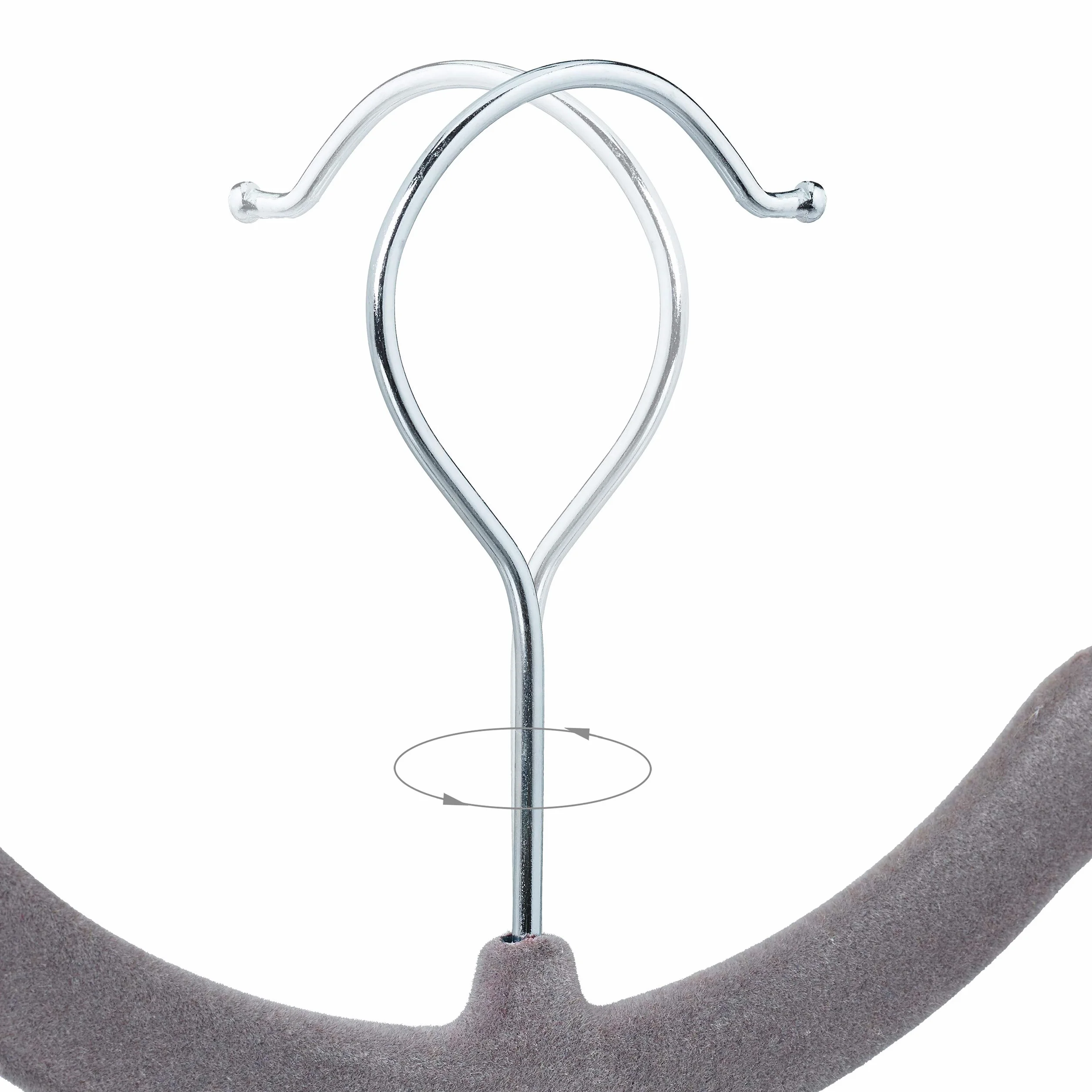 Relaxdays Perchas Terciopelo, Pack de 50, Antideslizantes, Ahorra Espacio, con Barra y Muescas, Hierro, 42 cm, Gris