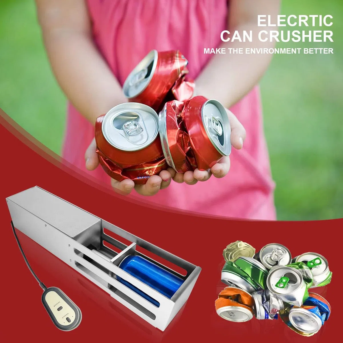 Trituradora de Latas Eléctrica Robusta, Trituradora Automática de Latas de 12 a 16 Oz, Compactador de Basura con Lata de Alta Capacidad de Trituración para Botellas y Latas de