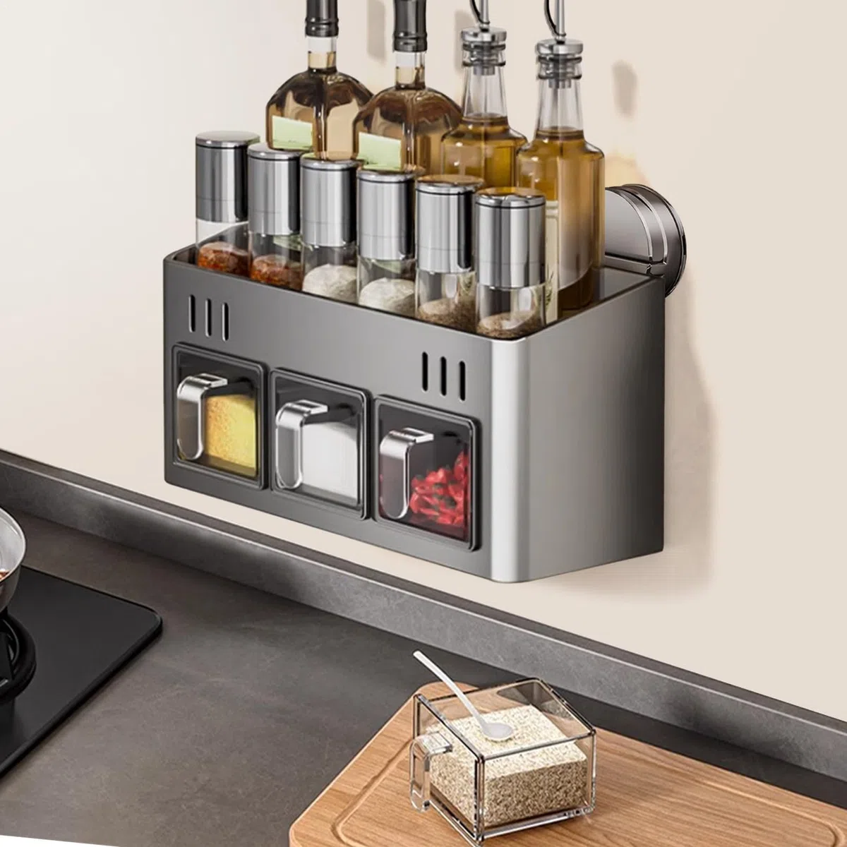 Estante impermeable para especias | Almacenamiento de doble capa de acero inoxidable | Soporte de armario de cocina y refrigerador que ahorra espacio para especias y condimentos