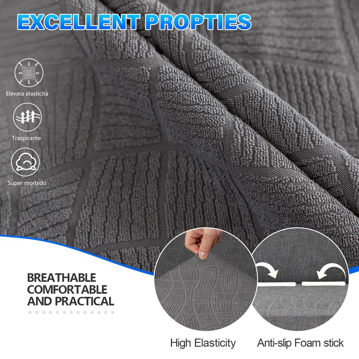 Ystyle Funda Sofa Impermeable 3 Plazas, Ajustables Fundas Sofa Elasticas, Universales Cubre Sofas Antiarañazos Gatos, Couch Cover Antideslizante Antimanchas, con Reposabrazos, Gris Claro