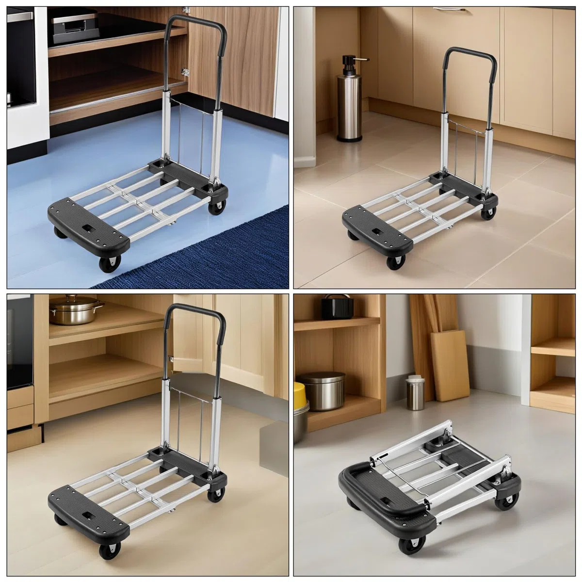 Carrito de mano plegable: carro utilitario plegable duradero con ruedas silenciosas para transporte de materiales resistentes y fácil movilidad