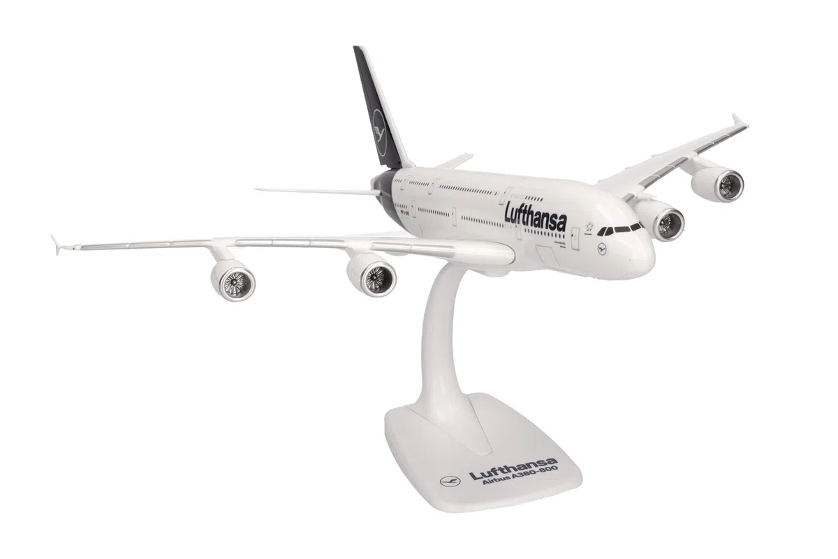 Herpa 612319-Airbus A380, biplano de Lufthansa, Alas, aeromodelismo con Soporte, construcción de maquetas, Modelos en Miniatura, Objeto de colección, plástico, Ajuste a presión-Escala 1:250 (612319)