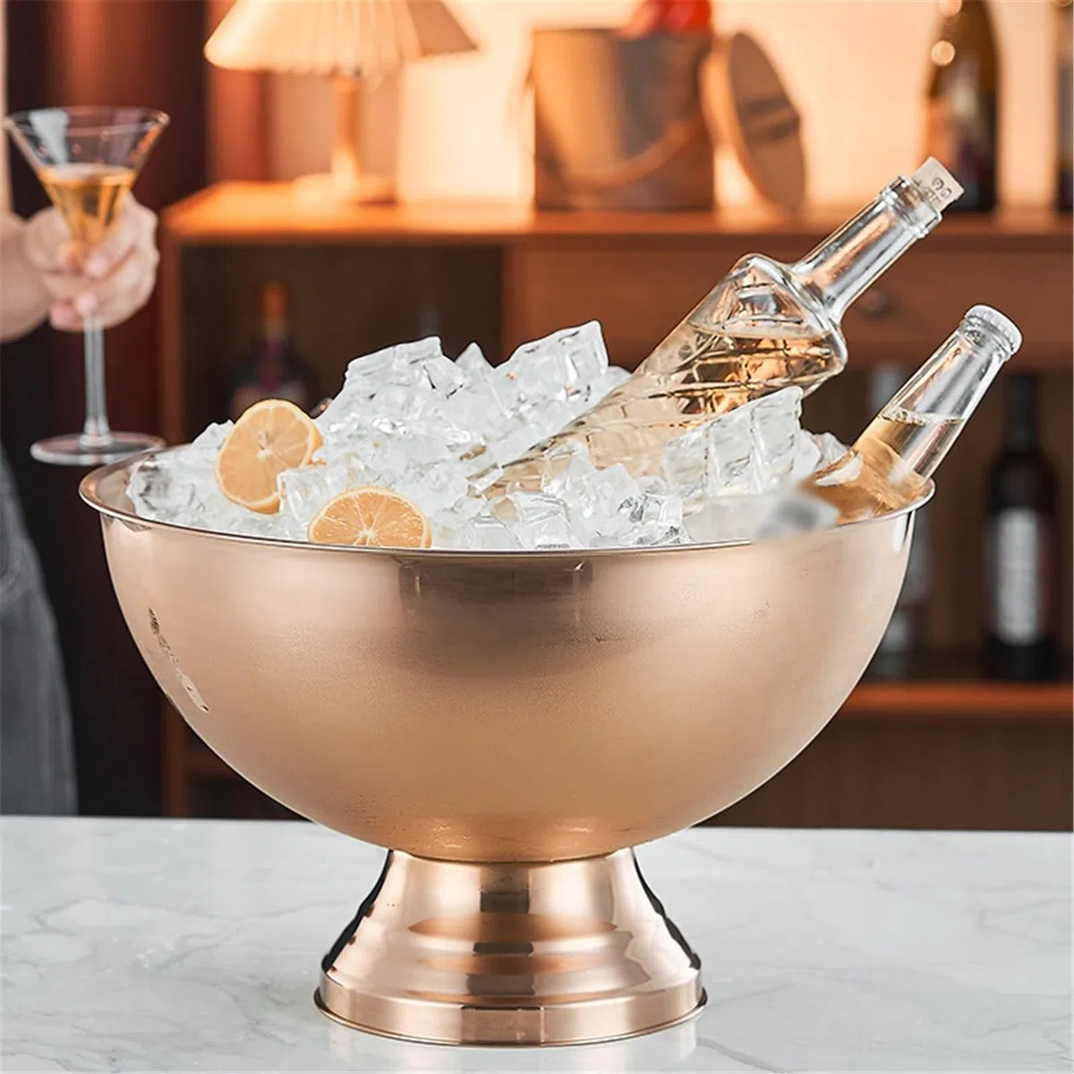 cubos de hielo Tina grande for bebidas con cubo de hielo acero inoxidable | For botellas de vino, champán o cerveza.(Silver)