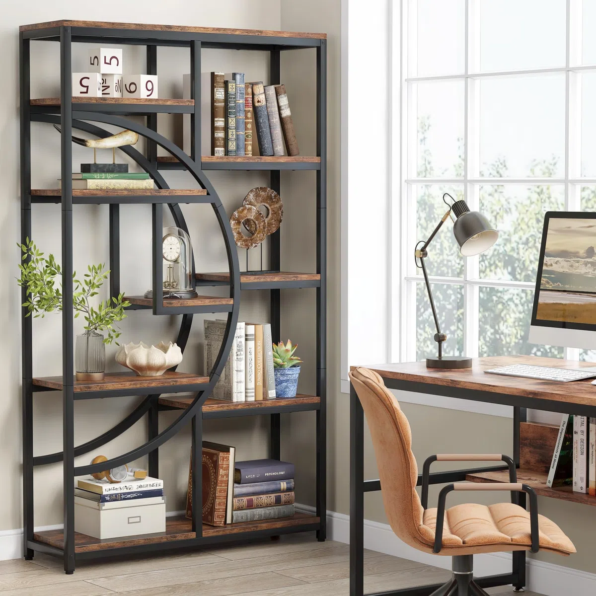Tribesigns Librería Industrial Etagere de 5 Niveles, estantes Altos Independientes, Organizador de Almacenamiento con 9 estantes de Almacenamiento Abiertos para Sala de Estar, Oficina (Paquete de 2)