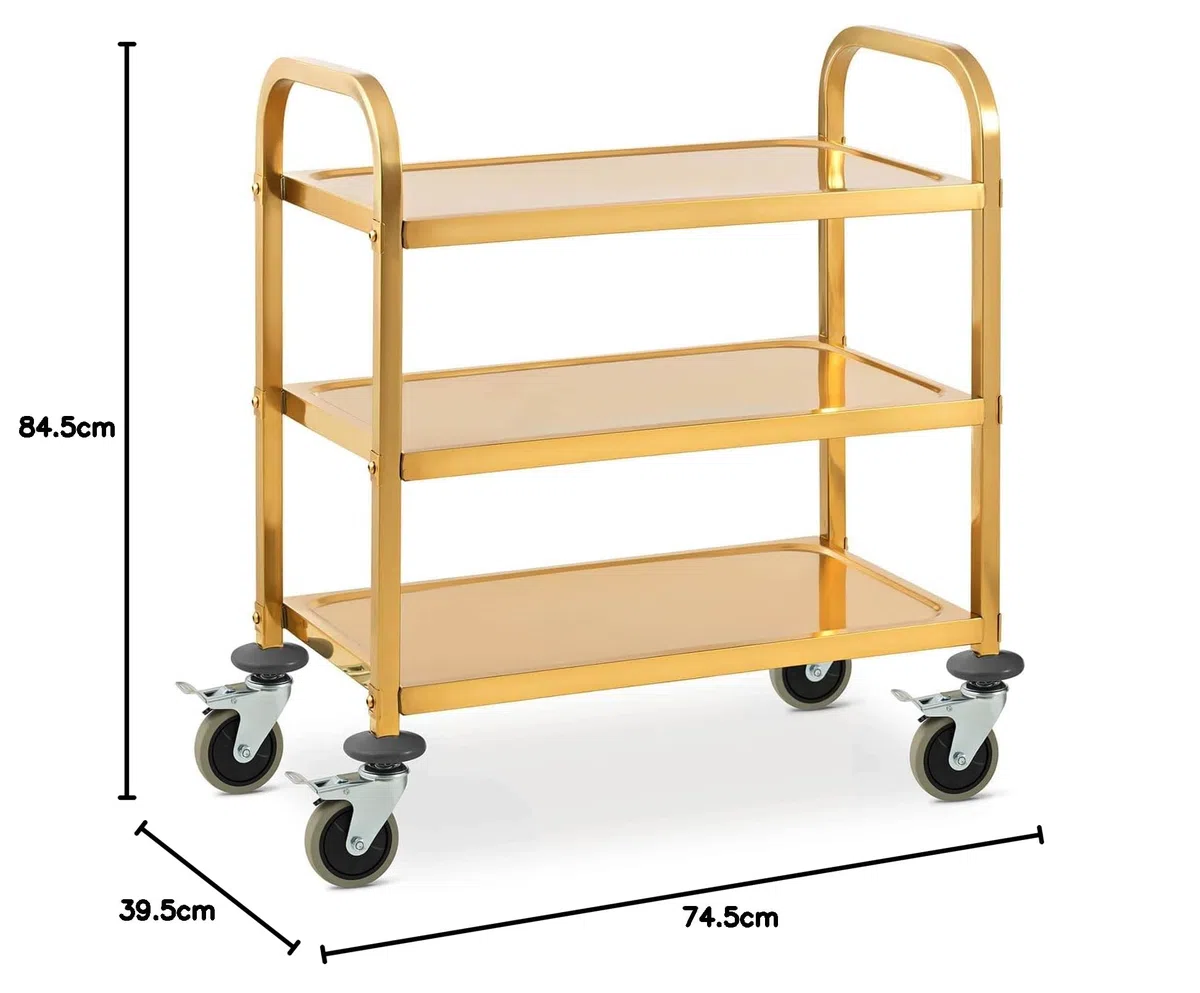 Carro de servicio de acero inoxidable con 3 estantes, capacidad de 240 kg, carro utilitario resistente