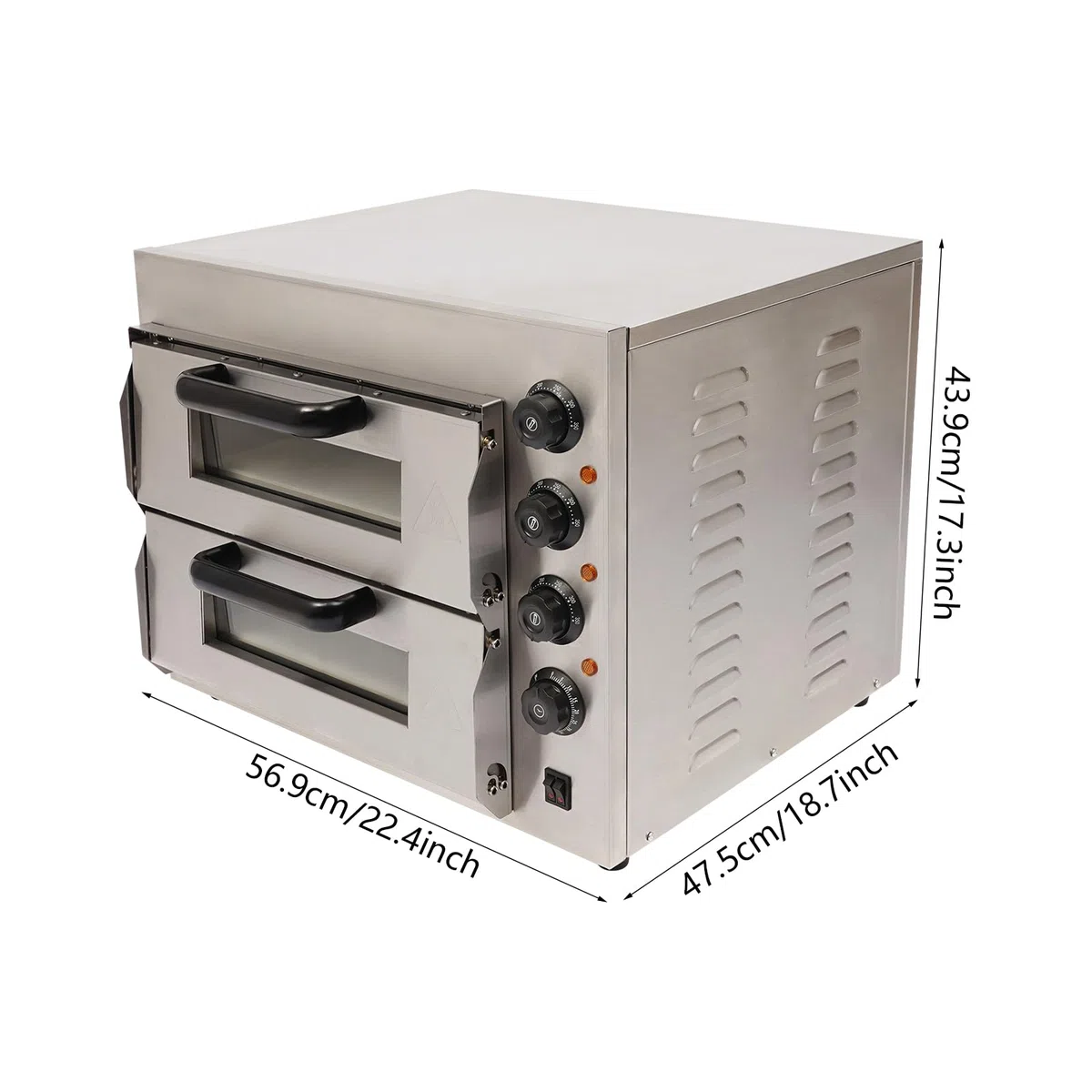 Horno de pizza de 3000 W, horno profesional de doble cámara, horno de pizza de acero inoxidable, horno de pizza eléctrico para la encimera, cocinas domésticas, restaurantes, pizzerías