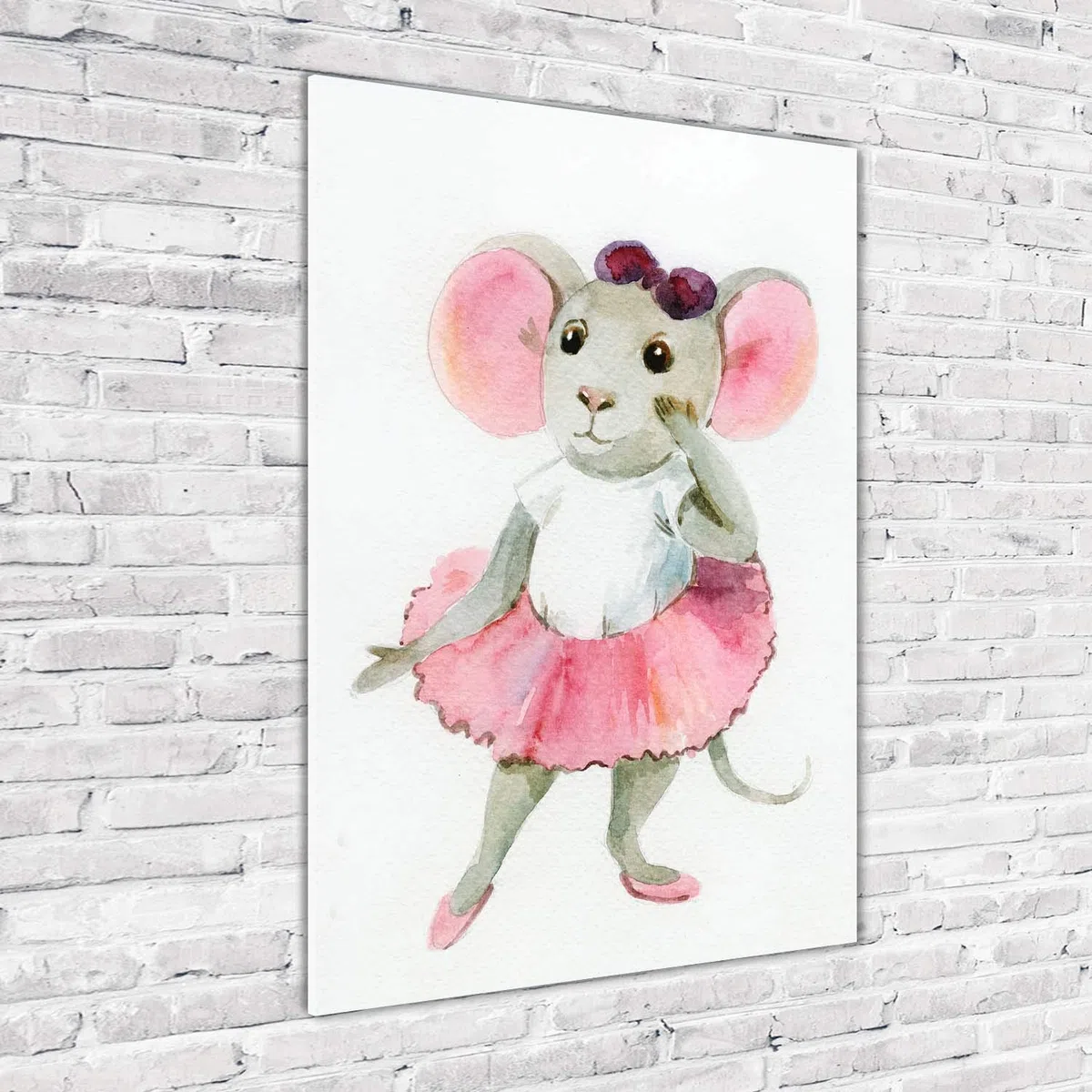 Tulup Impresión en vidrio - 70x100cm - Cuadro sobre Vidrio - Pinturas en Vidrio - Cuadro en Vidrio - Impresiones sobre Vidrio - Cuadro de Cristal - Cuarto De Los Niños - Rosado - Ratón De La Bailarina