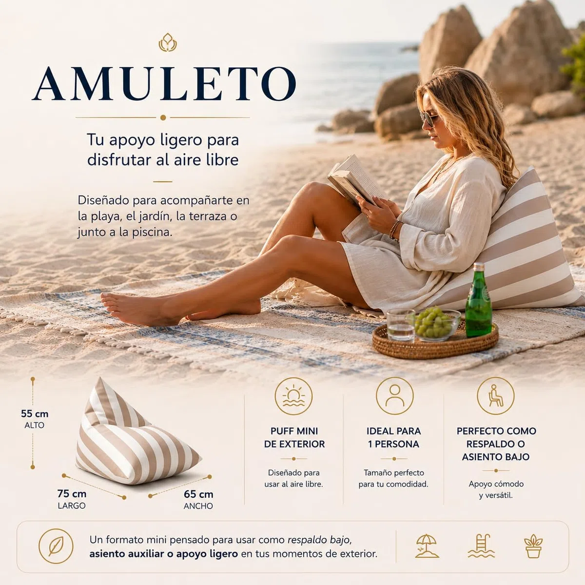 Aiire Puff Exterior Jardín con Relleno Incluido - Tejido Olefina Premium, Desenfundable y Lavable - Sofá Exterior para Playa, Terraza o Piscina - Bean Bag Chair Ligero Amarillo [75x65x55 cm]