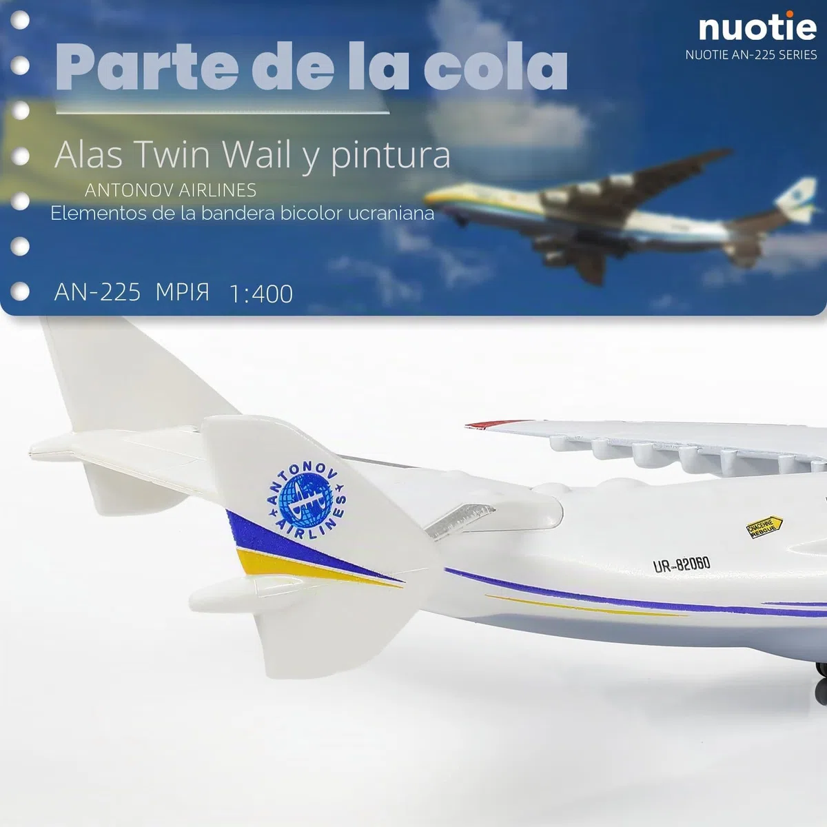 NUOTIE Avión de transporte militar Antonov-225 Mriya escala 1/400 en miniatura, pintura ucraniana, modelo de avión con soporte de metal para entusiastas de la aviación, colección o regalo para adultos